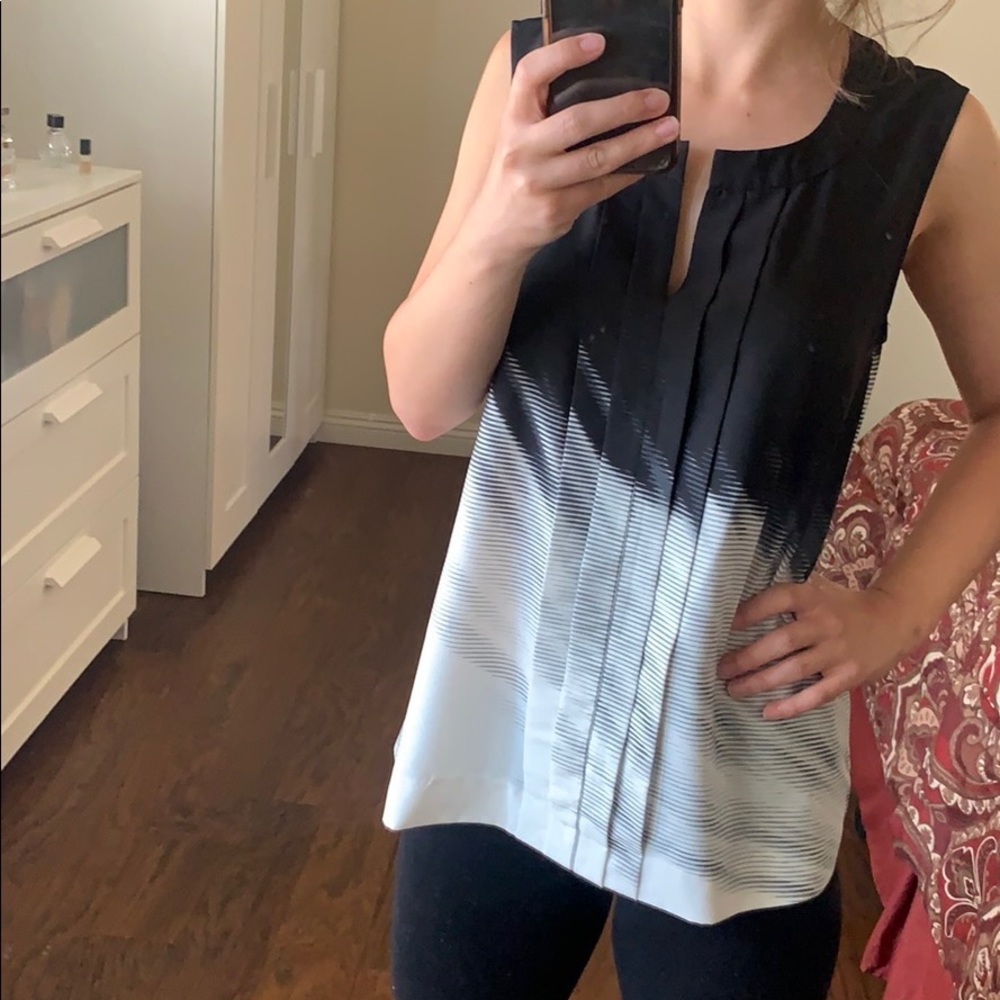 Calvin Klein black and white short sleeve blouse